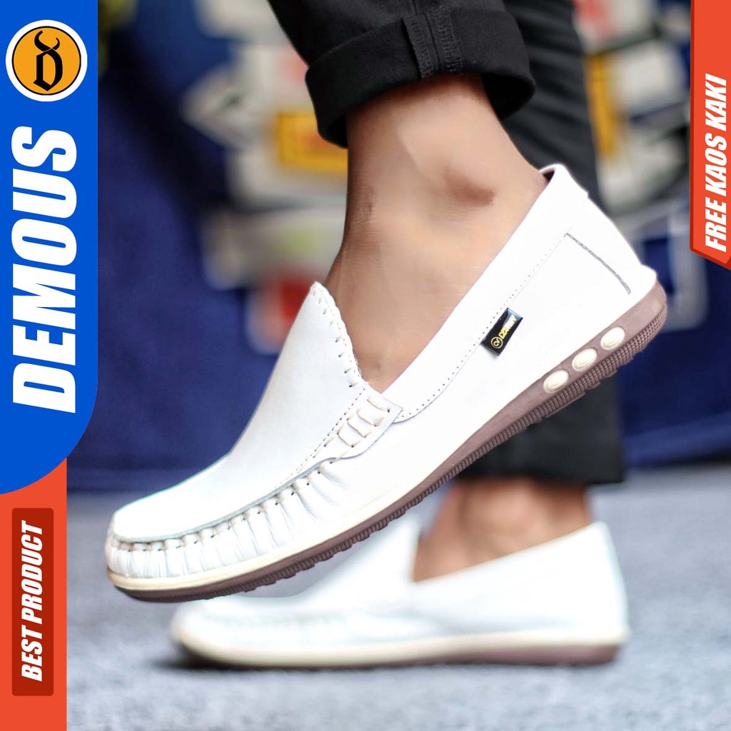 DEMOUS MYTH Sepatu Casual Slip On Pria Kulit Asli Kerja Santai Slop Murah Kekinian Hitam
