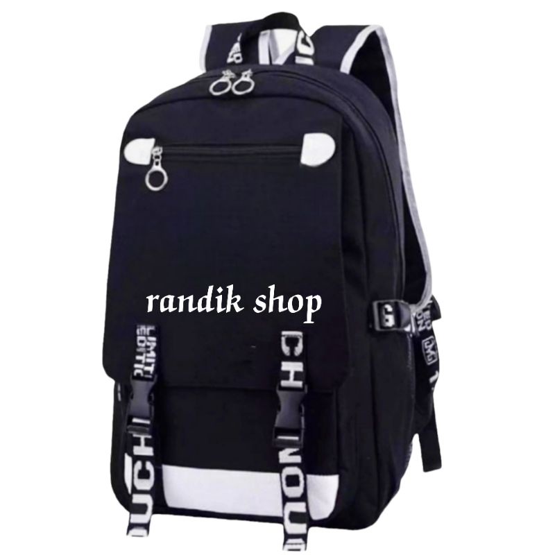 Tas Ransel Anak Laki-laki Wanita Sekolah SD SMP Trend Terbaru Polos 001 Hitam