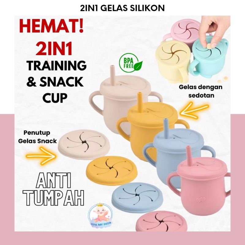 RPOMO 2in1 Gelas Training Cup Bayi dan Gelas Snack Cemilan anak Silikon Premium