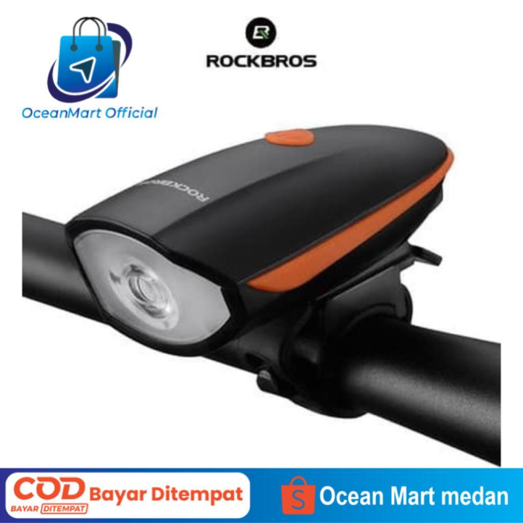 Lampu Sepeda Depan Rockbros 7588 LED + BELL Rechargeable Bicycle Light 250LM Waterproof Aksesoris Bersepeda OCEAN MART OCEANMART