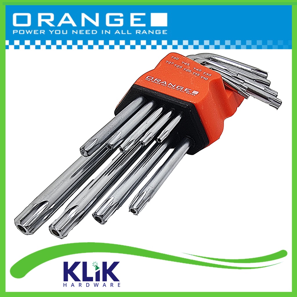 Orange Kunci L Bintang Long Set 9 Pcs - Star Torx Key Set