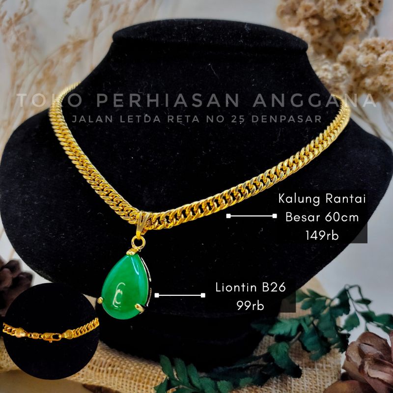Kalung Rantai Besar dan Liontin | Liontin Permata Giok Asli | Kalung Tembaga Hongkong Asli | Kalung 