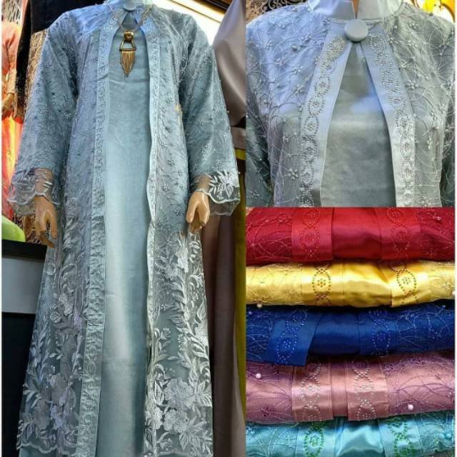 Gamis satin Kombi tile mewah