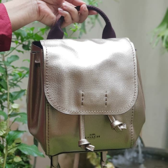 Ready sale tas coach best seller coach mini leather backpack gold ori