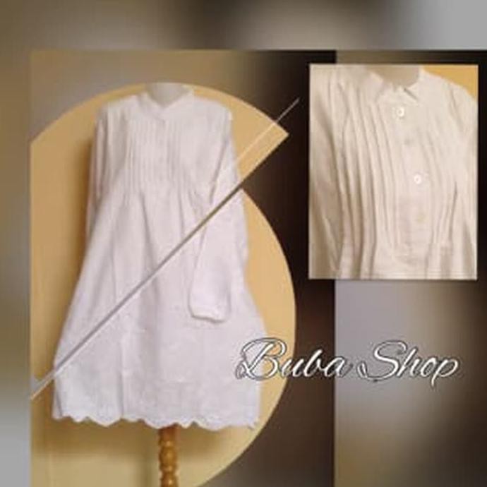 CANTIK SK545 BAJU TUNIK PANJANG/BLOUSE /ATASAN PUTIH JUMBO KATUN PARIS BORDIR BAGUS