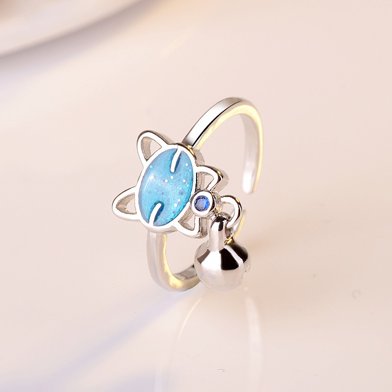 Cincin Perak 925 Asli Cincin Perak untuk Wanita Kreatif Kucing Bell Cincin Yang Dapat Disesuaikan Fashion Aksesoris Perhiasan