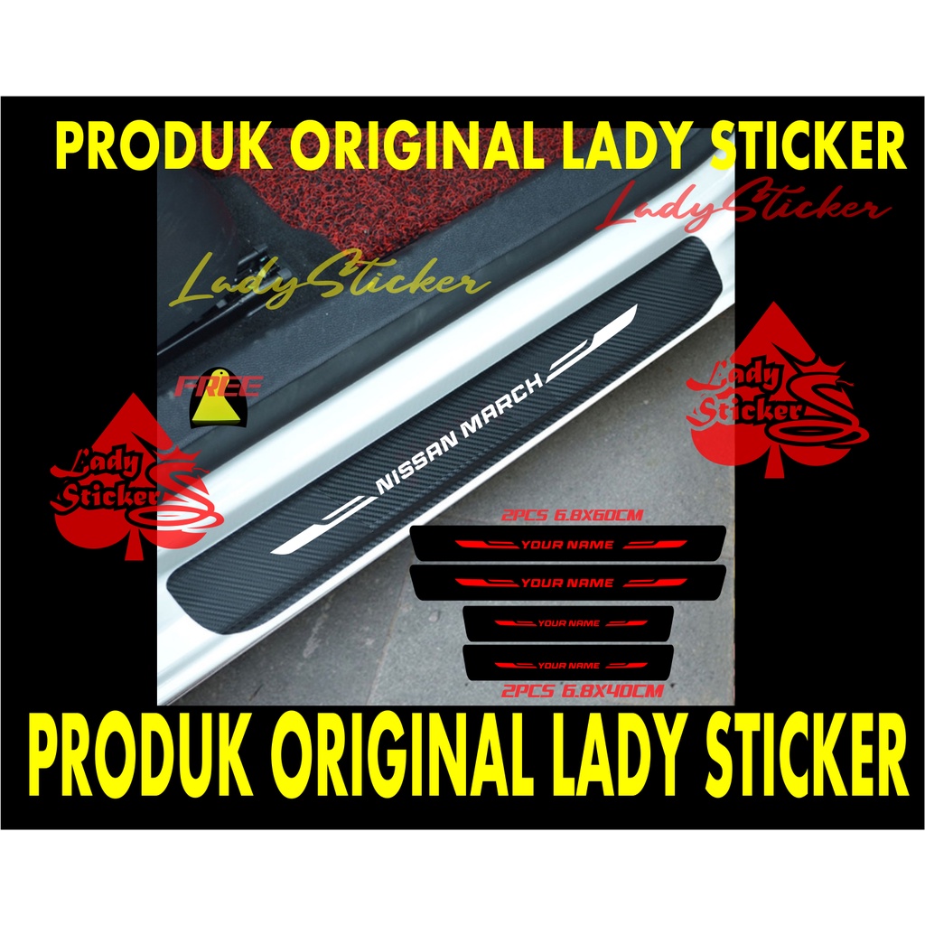 4PCS STICKER SILLPLATE CARBON 3D MOBIL MARCH STICKER KARBON 3D PELINDUNG PIJAKAN MOBIL NISSAN MARCH 