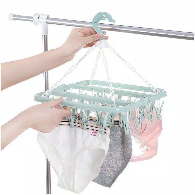 HANGER JEMURAN LIPAT / GANTUNGAN JEPITAN JEMURAN BRA /BAJU BAYI /KAOS KAKI /UNDERWEAR HANGER 32 JEPIT TERMURAH