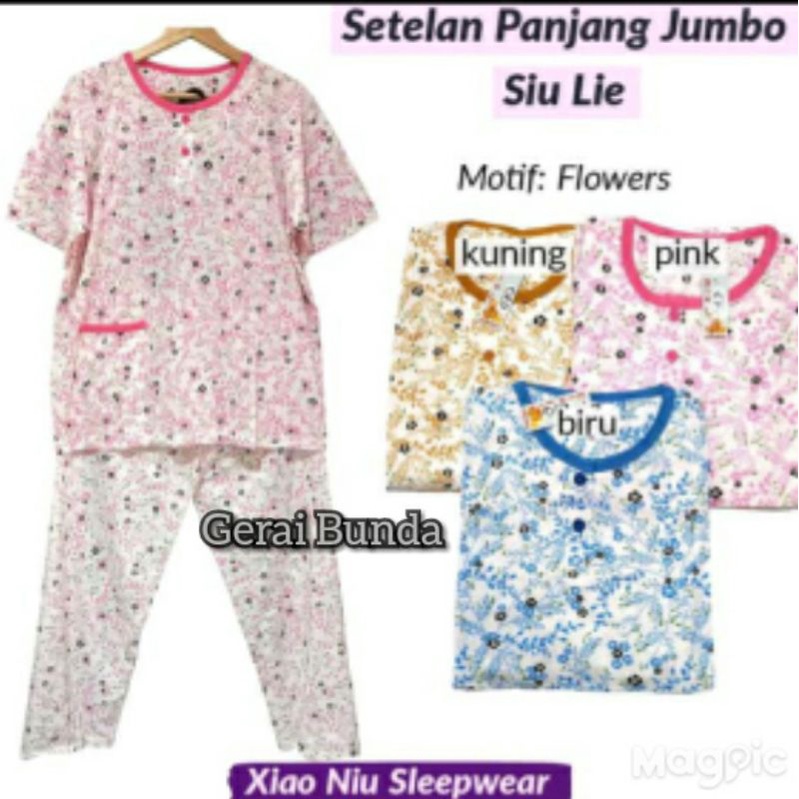 Daster Stelan Celana Panjang Jumbo XXL Siu-lie Bahan Kaos Premium - Gerrai Bunda