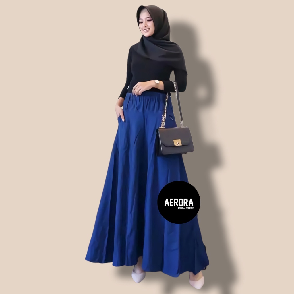 Rok Skirt Jeans Jins Denim Fashion Panjang Payung Jumbo Muslim Wanita Dewasa Big Size Kekinian Premium Import Lp 75-100 P 90 Umbrella Skirt