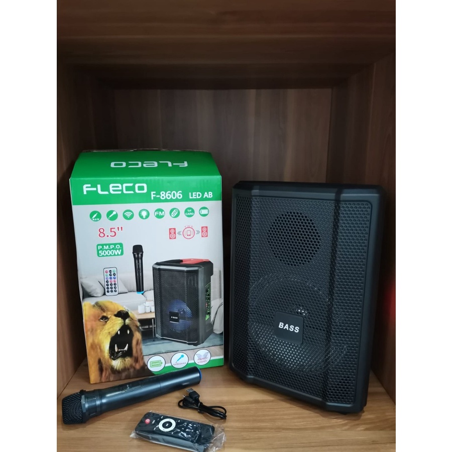 SPEAKER BLUETOOTH FLECO F-8606 AB LED 8'5 INCH FREE MIC WIRELESS KARAOKE + REMOTE - SPEAKER KARAOKE FULL BASS | FMS