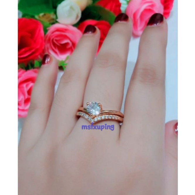 Cincin lapis emas batu permata zircon aksesoris fashion C17