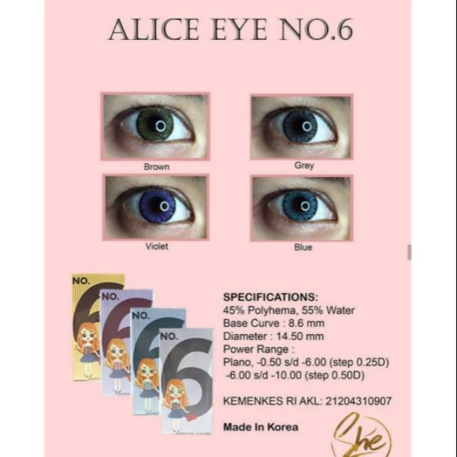 Softlense She Alice Eye No.6 - Soflen warna Murah - Soflens Grey Abu Abu Murah - Softlens Kekinian