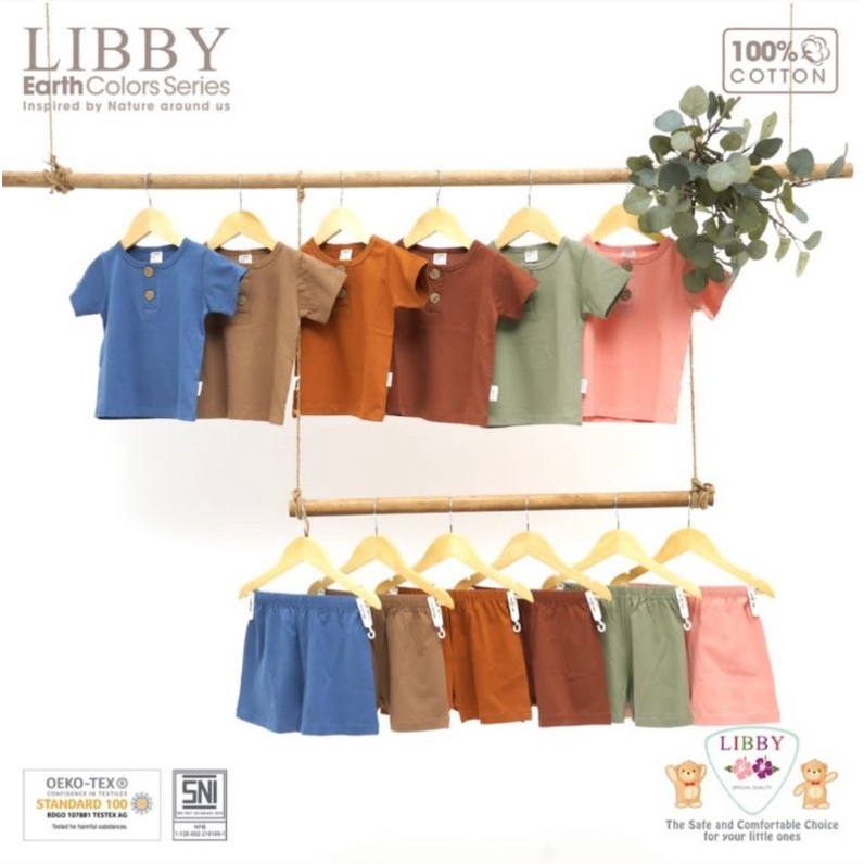 LIBBY EARTH COLORS SERIES FAVE SET SETELAN PENDEK / Baju Lengan Pendek Celana Pendek Warna Polos 9-12M 1-2Y 3-4Y