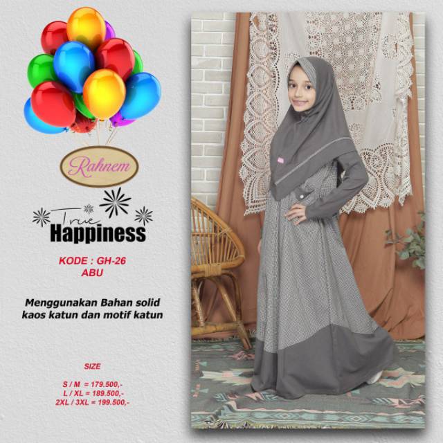 RAHNEM GH 26 Abu - Burgundy / gamis anak / fashion muslim / fashion anak