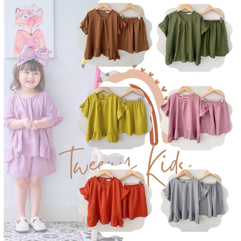 Setelan Anak Perempuan Bahan Rayon Polos - Freya Set One Set Rayon Baju Rayon Anak Perempuan