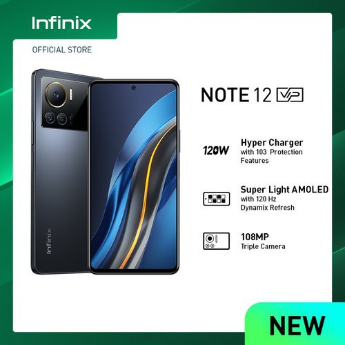 Infinix Note 12 VIP NFC 8/256GB – 120W Hyper Charge – Super Light Amoled 120Hz – 108MP Cinemagic Triple Camera – G96