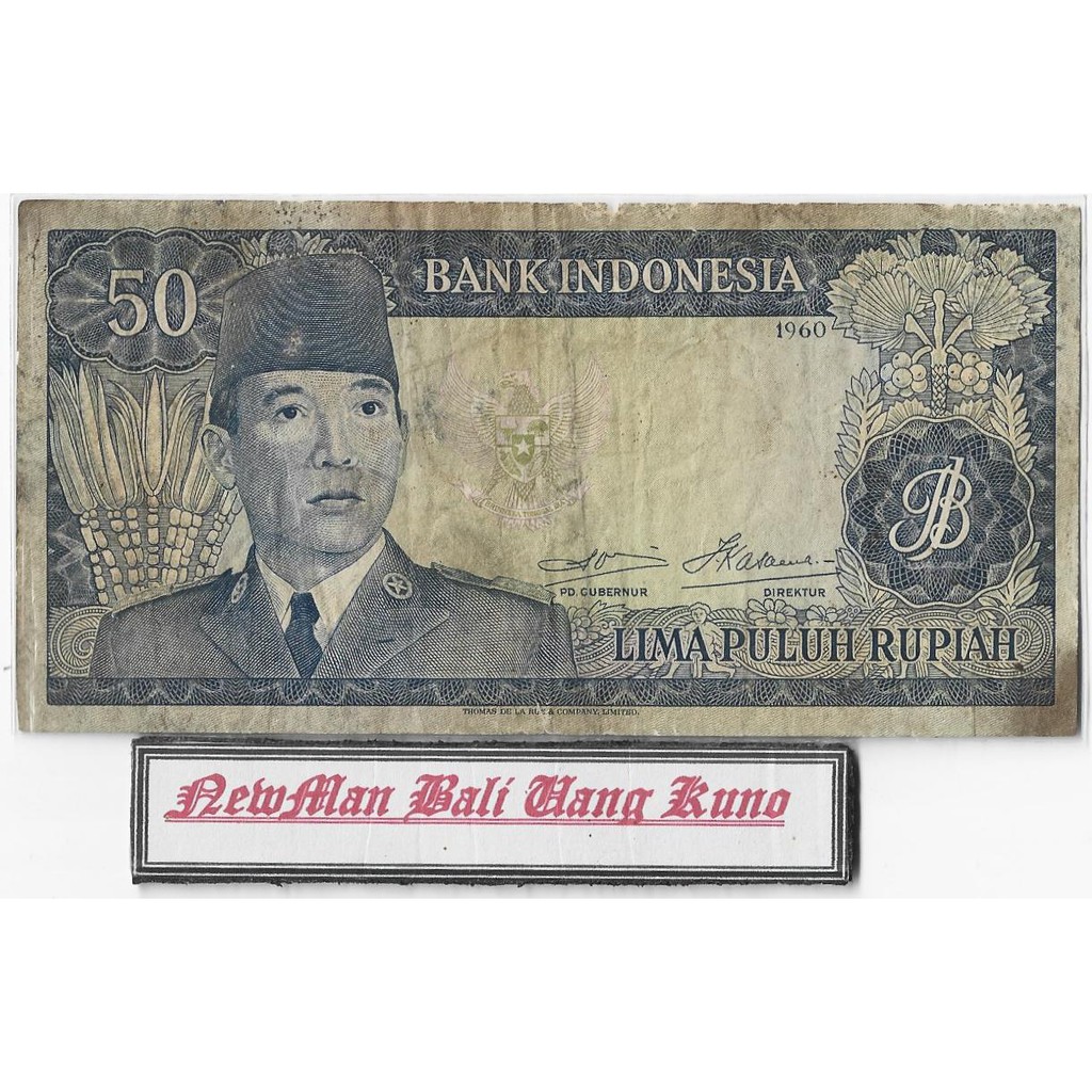 Uang Kertas Kuno Indonesia 50 Rupiah Seri Presiden Soekarno th 1960