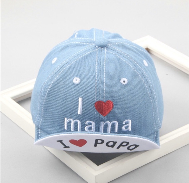 TOPI IMPORT I LOVE PAPA / I LOVE MAMA , TOPI BASEBALL HAT CAP BEANIE DENIM LEMBUT BAYI BALITA UNISEX