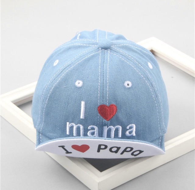 TOPI IMPORT I LOVE PAPA / I LOVE MAMA , TOPI BASEBALL HAT CAP BEANIE DENIM LEMBUT BAYI BALITA UNISEX