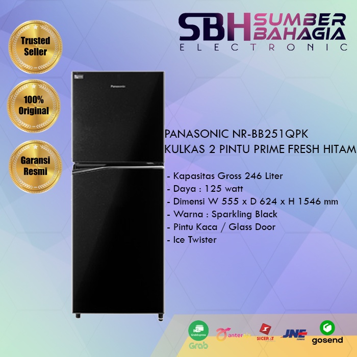 PANASONIC NR-BB251QPK KULKAS 2 PINTU PRIME FRESH HITAM ( NEW) ( KHUSUS BANDUNG)