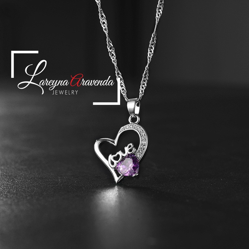 Lareyna Aravenda Kalung Titanium + Liontin Wanita Endless Love Crystal KL003