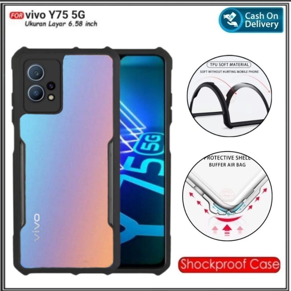 Case Vivo Y75 5G V21 4G 5G V21E Y73 Y50 Y30 Y30i Y30s Y21 Y21s Y33s Y51 Y51A Y53s Y91 Y93 Y95 Y91C Y20 Y20i Y20s Y20sG Y12s V20 SE Y12 Y15 Y17 Y19 Y15s V19 S1 Pro Hard Soft Fusion Armor Shockprooft TPU HD Trasnparan Acrylic Casing HP Cover + Ring Holder