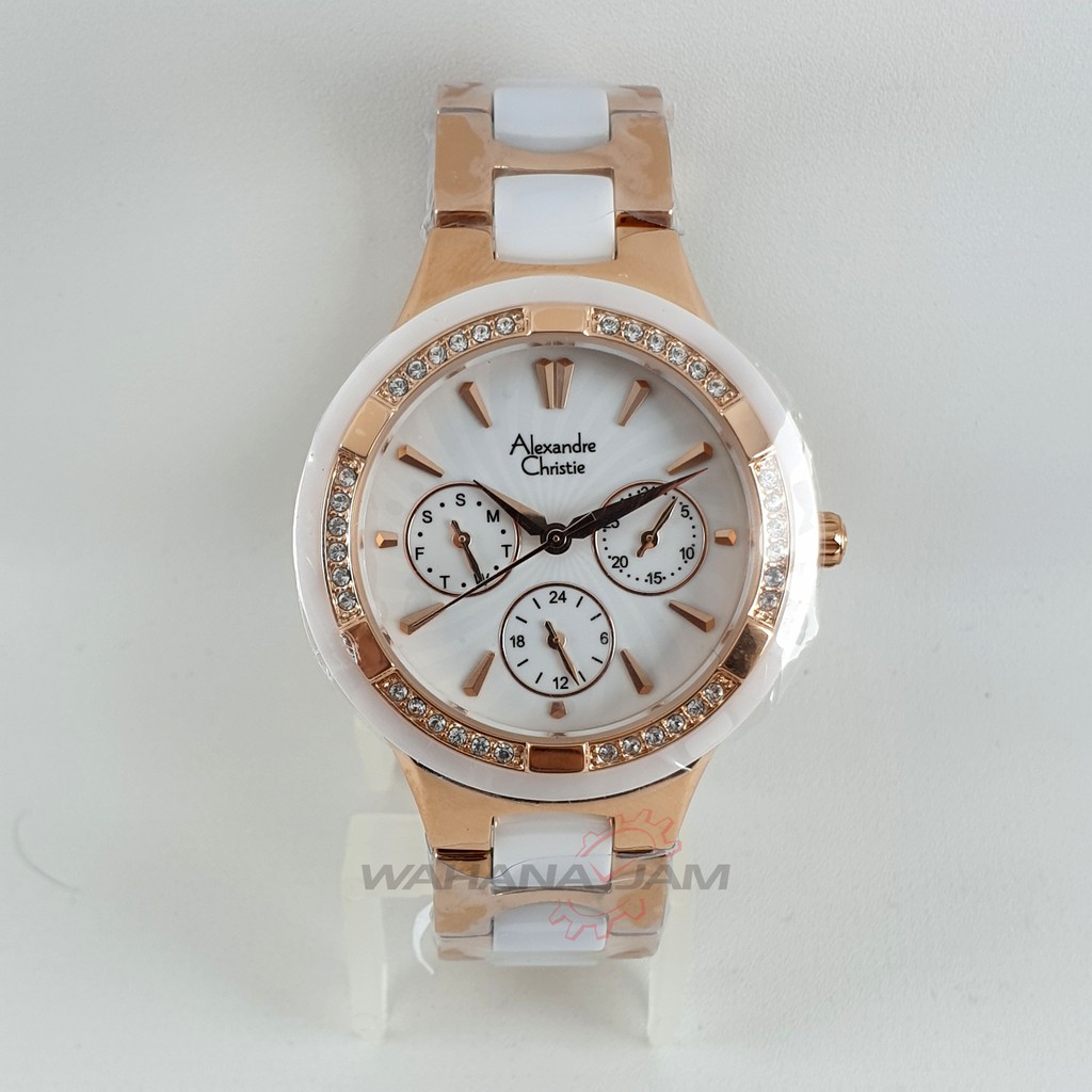 Alexandre Christie AC 2299 BF BRGSL/ Jam Tangan Wanita AC2299 Rosegold Putih Keramik Original Promo