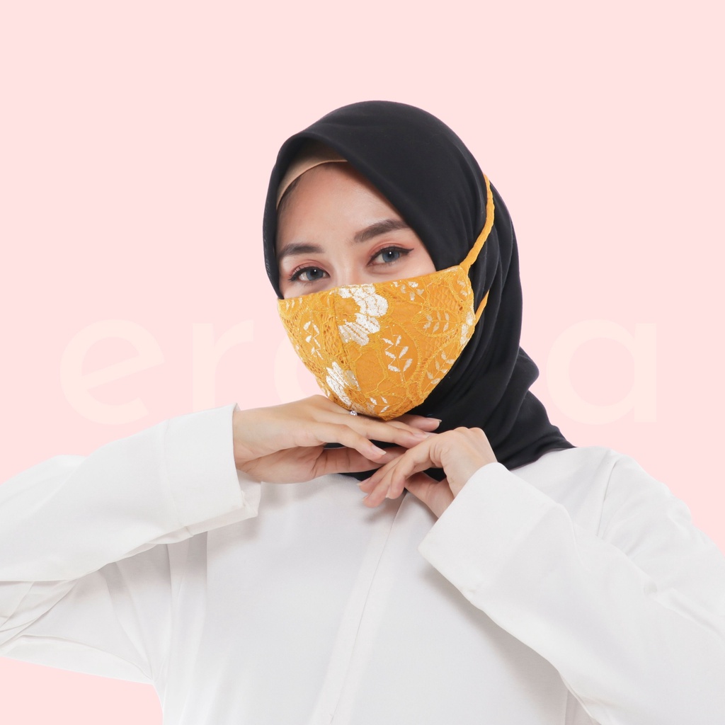 Masker Brokat Serut Erdua M.13, Masker 3 Ply, Masker Mewah, Masker Brukat