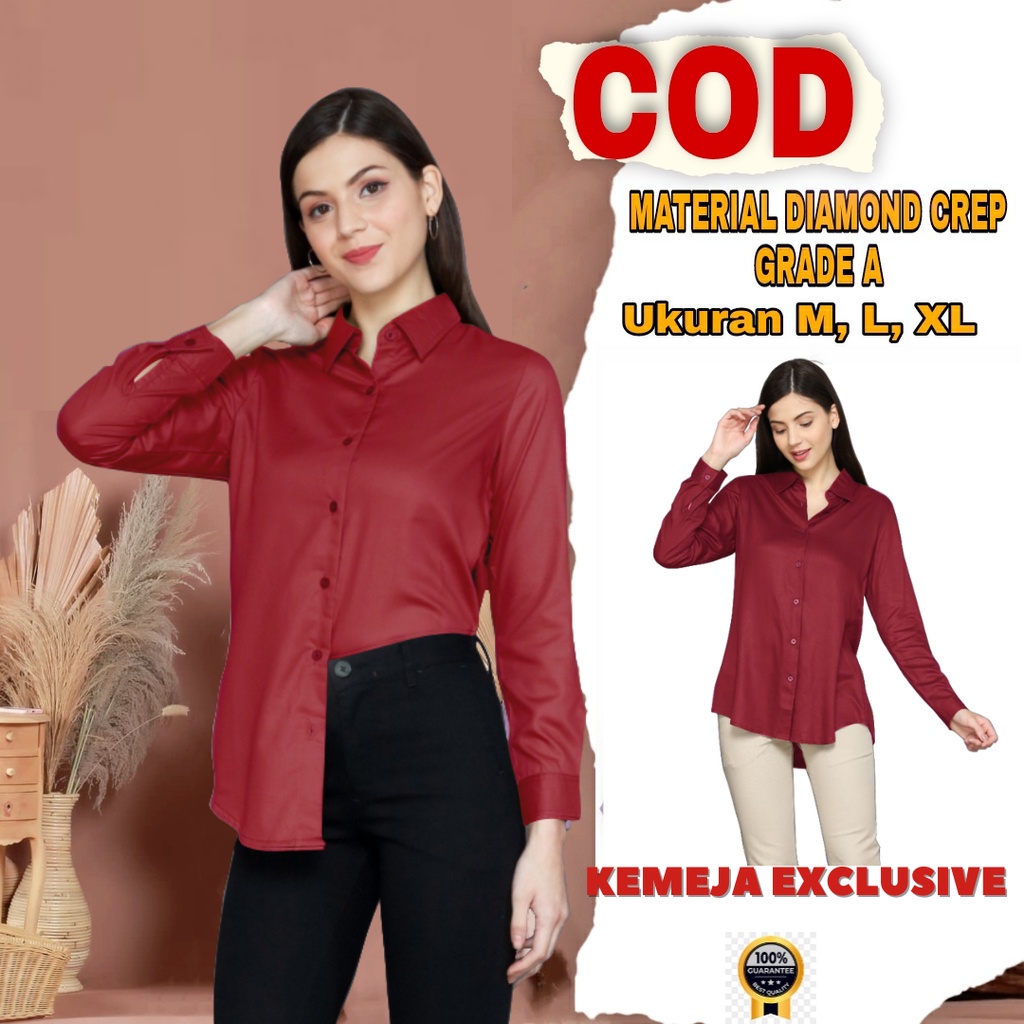 Kemeja Wanita casual Lengan Panjang Kemeja Kantor Formal Polos jumbo wanita Amanda Komeja korean sty