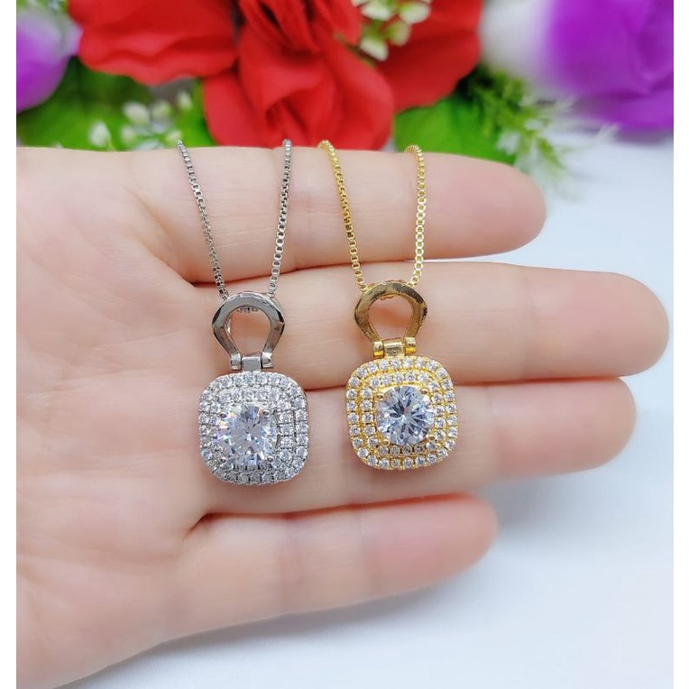 Set Xuping Kalung+Liontin Love&amp;Kotak Mata Satu Lapis emas 18k 056.057