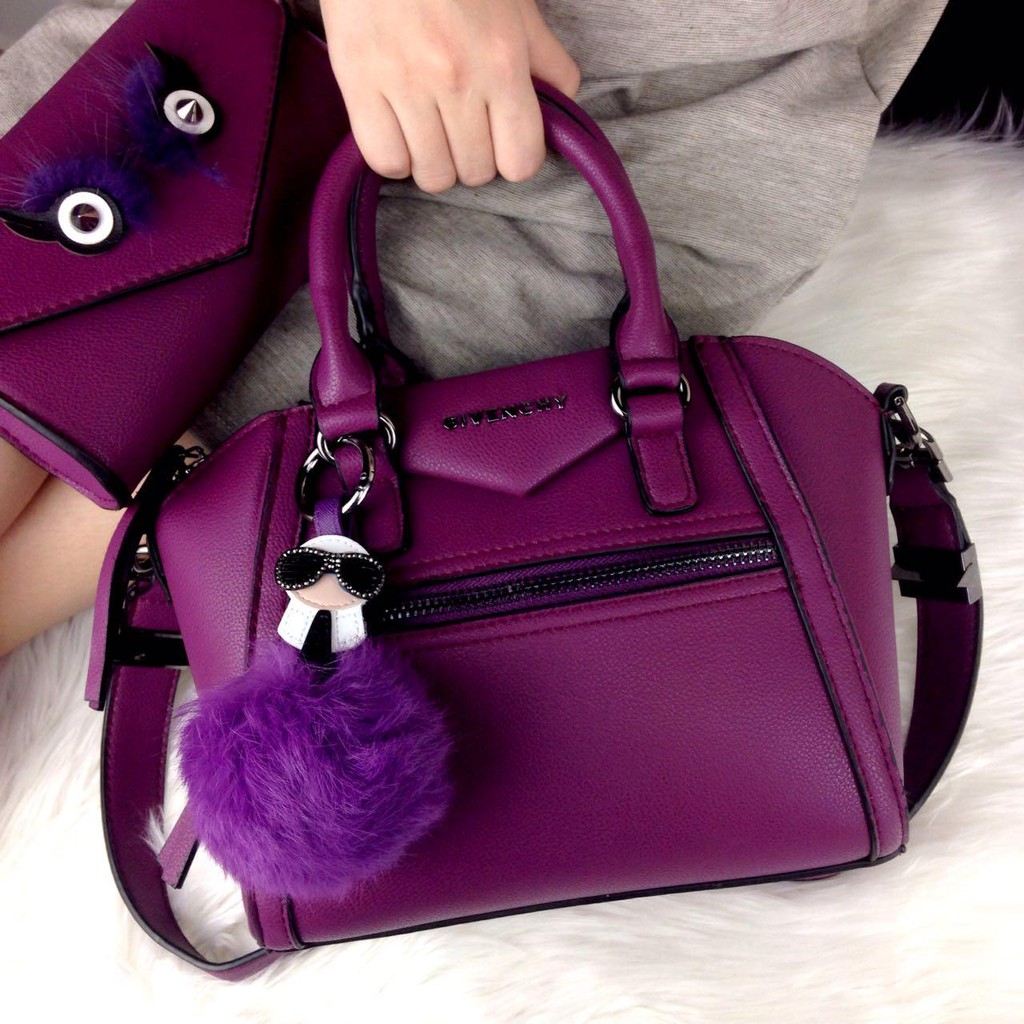 GIVENCHY Antigona Zipper Top Handle Bag with Karlito Glasses Charm & Owl Clutch