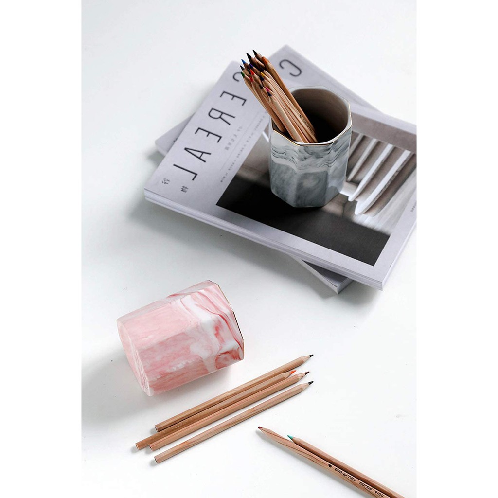 Brush Holder Ceramic Marble Rectangle Tempat Brush Tempat Kuas Makeup Brush Organizer Pen Holder Marble