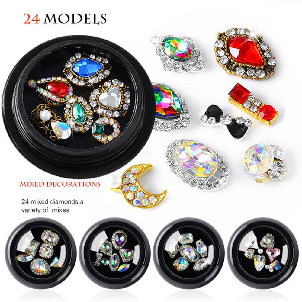 AUGUSTINA Augustina Nail Art Charms 6Pcs /Set Tips 3D Warna-Warni Manicure Charm Kaca Oktagonal Studs Alloy Crystal