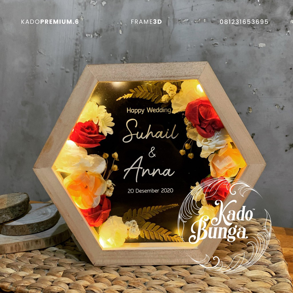 KADO PREMIUM FRAME HEXA 2 DOBEL BUNGA KERING POLAROID