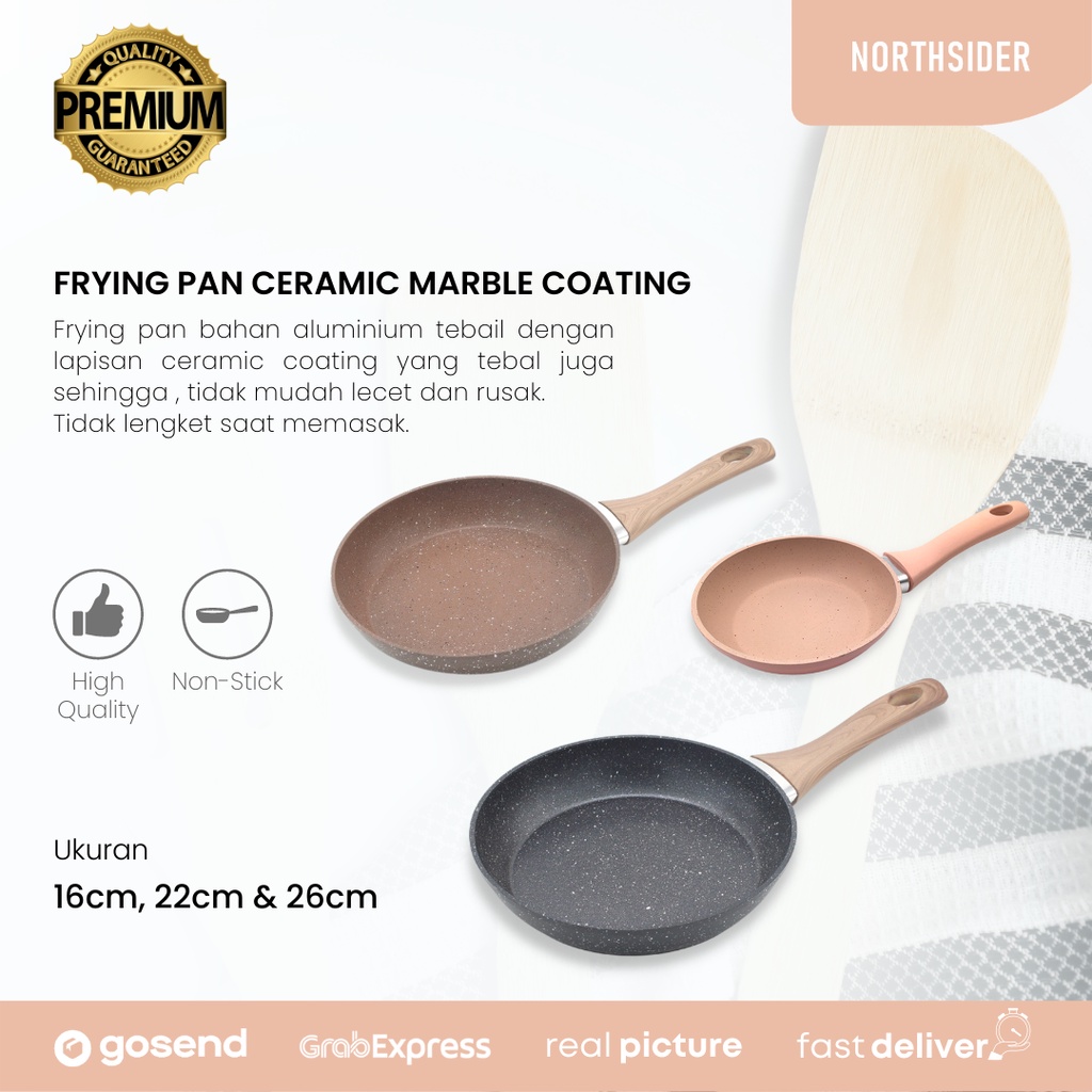 WAJAN PANCI FRYING PAN CERAMIC MARBLE COATING ALUMINIUM TEBAL