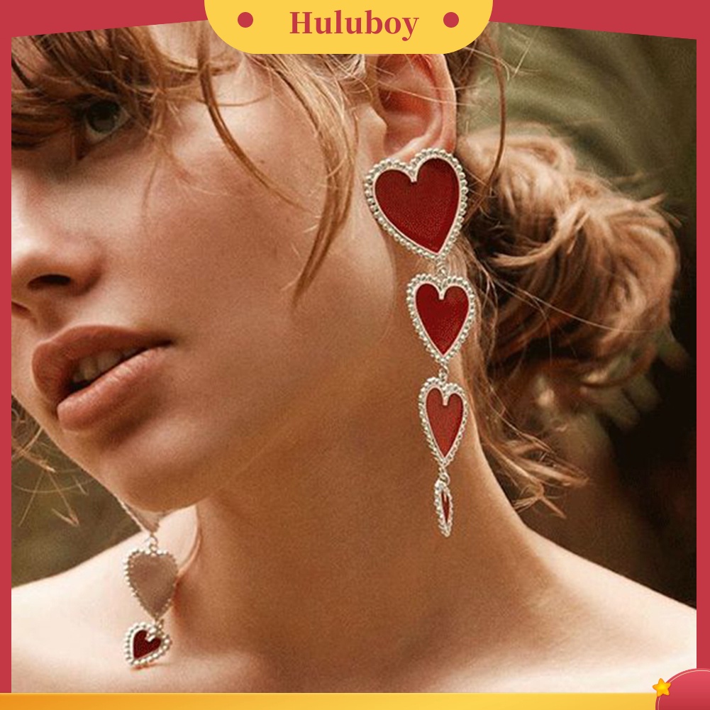 Hu Hu Hu Hu Hu Alat Bantu Pasang Kacamata♡ Anting Tusuk Gantung Statement Wanita Desain Hati Ganda Untuk Pesta