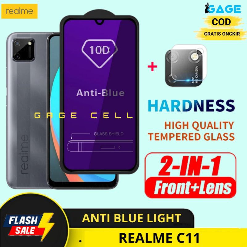 2IN1 TEMPERED GLASS ANTI BLUE LIGHT REALME C11 TG ANTI GORES RADIASI FULL LAYAR REALMI C11 PREMIUM