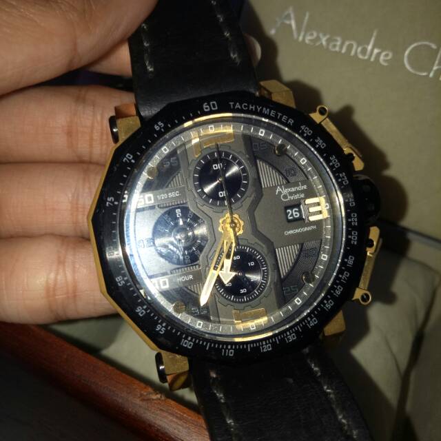 #SOLD# ALEXANDRE CHRISTIE AC 6373MC LBRBASL Men Chronograph Black Dial Leather Strap. ORIGINAL