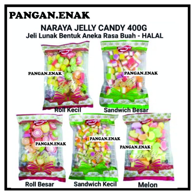 

NARAYA JELLY MINIROLL / MINI SANDWICH 400G ROLL / MELON PERMEN JELI LUNAK HALAL