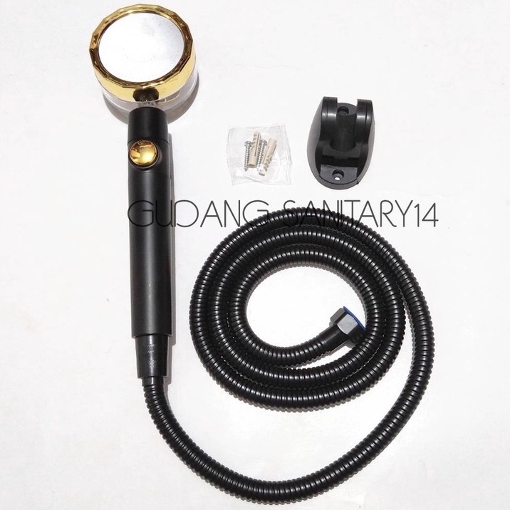 Set hand shower turbo fan black gold turbo fan shower black gold set shower mandi kipas
