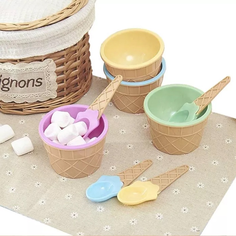 Mangkok Es Krim 2in1 Ice cream Bowl Snack Cup Mangkuk Cemilan Anak Set Mangkok Masker Sendok Unik Sendok Anak Penambah Nafsu Makan Piring Lucu Jelly Puding Buah