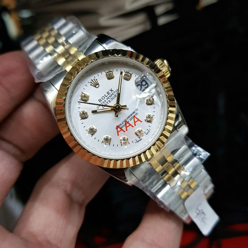 jam tangan wanita rolex datejust automatic all steel combi gold kualitas original