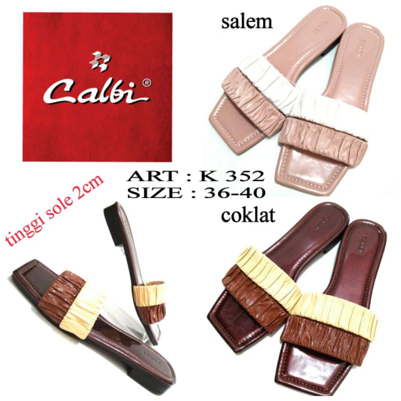 TERBARU SANDAL SLIP WANITA SANDAL KASUAL ORIGINAL CALBI K 352 WARNA COKLAT DAN SALEM SIZE 36-40 TERMURAH