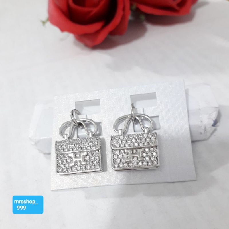 Liontin Bentuk Tas Mini Permata Warna Silver Aksesoris Wanita/1pcs