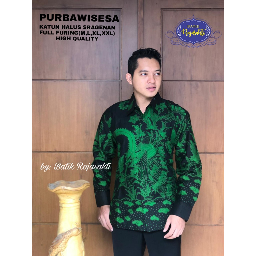 PURBAWISESA Atasan Baju Kemeja Batik Pria Lengan Panjang PREMIUM LAPIS FURING Katun RAJASAKTI