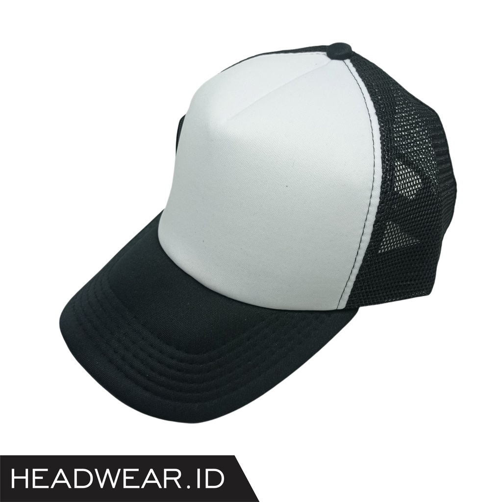 Topi Jaring Trucker Hitam-Putih-Hitam Polos Dewasa Premium