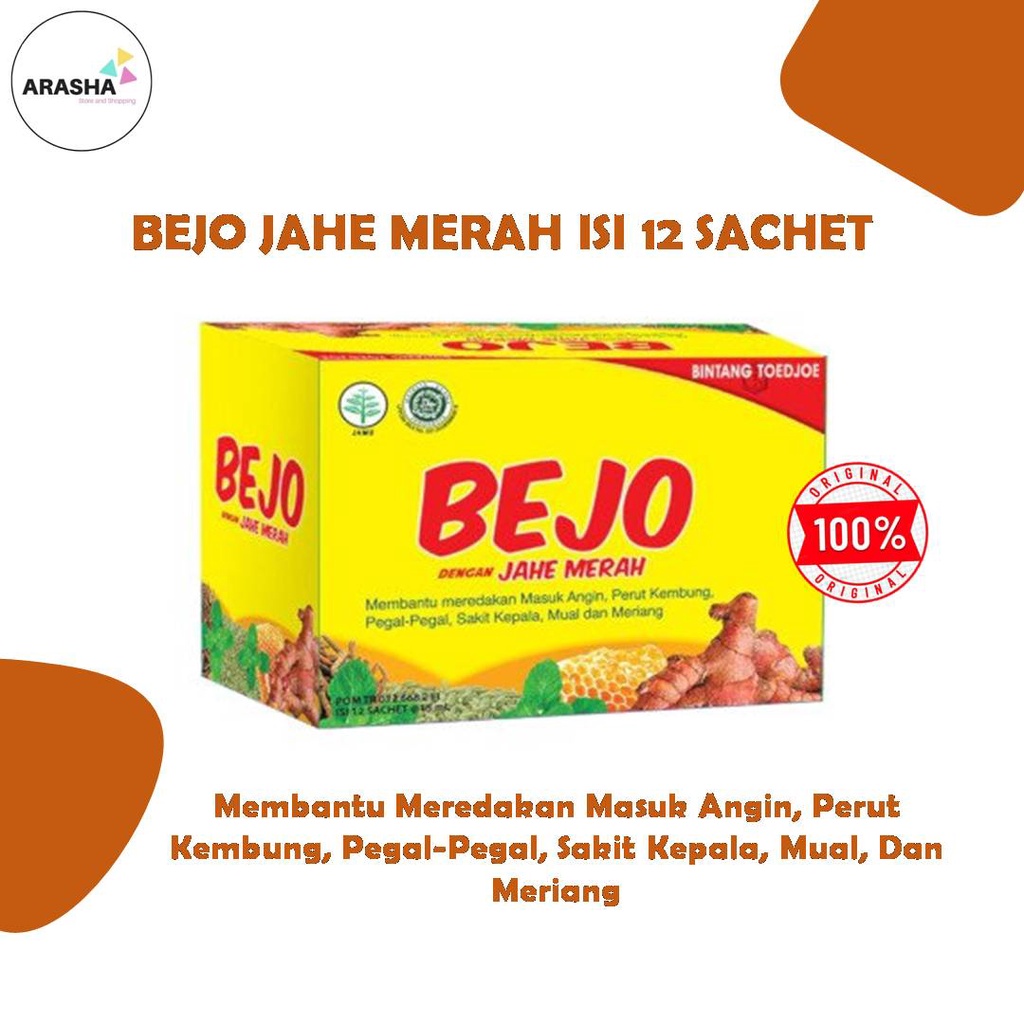 

BEJO Jahe Merah Herbal [1 Box 12 Sachet]/ Masuk Angin/ Perut Kembung/ Pegal-pegal/Mual