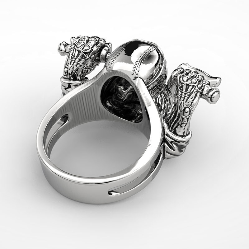 Cincin Model Tengkorak Jenggot Warna Silver Gaya Punk Untuk Pria