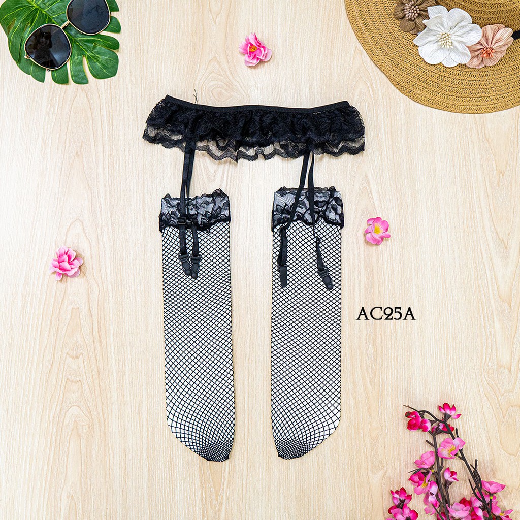 [READY STOCK] GARTER BELT SABUK PAHA SEXY + STOCKING SEKSI LACE HITAM AC25A